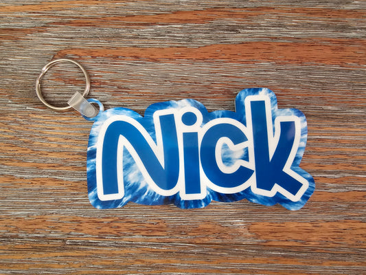 Blue Tie Dye Bag Tag Keychain