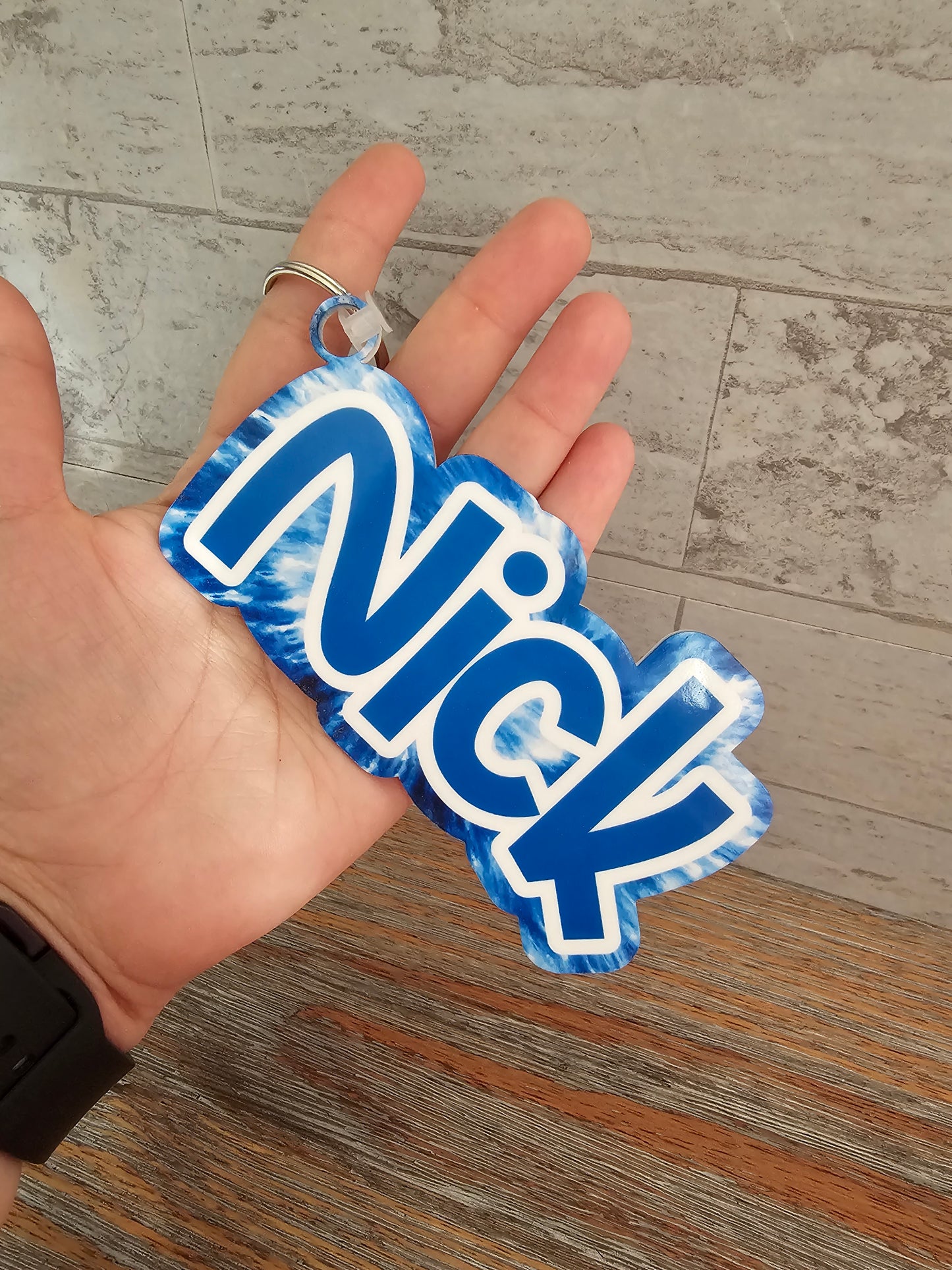 Blue Tie Dye Bag Tag Keychain