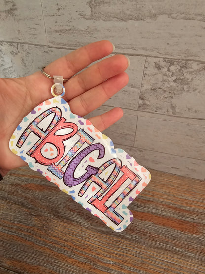 Pastel Rainbow Heart Bag Tag Keychain