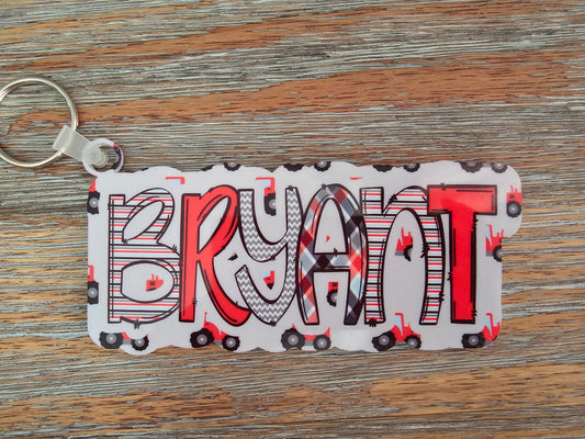 Red Tractors Bag Tag Keychain