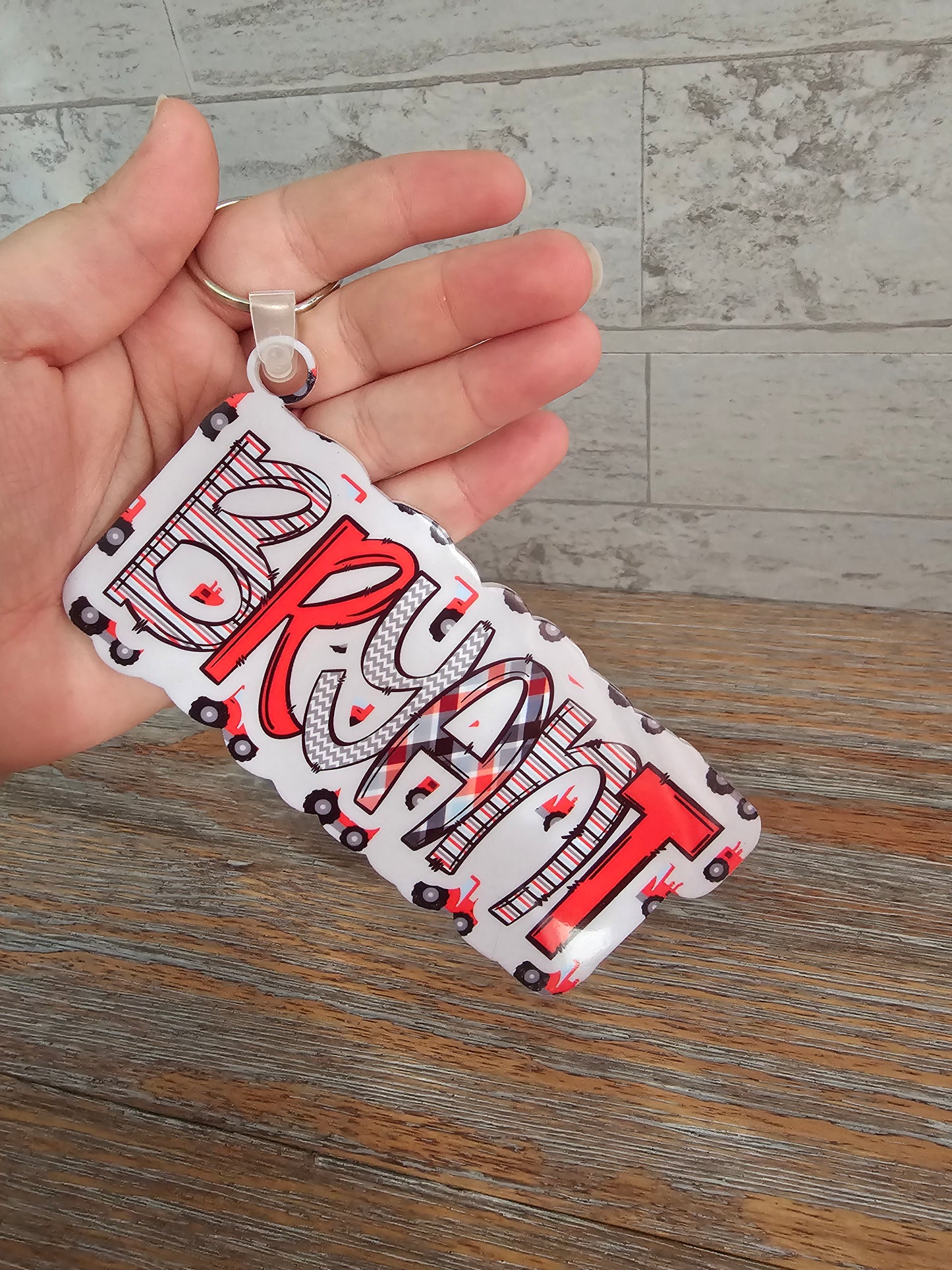 Red Tractors Bag Tag Keychain