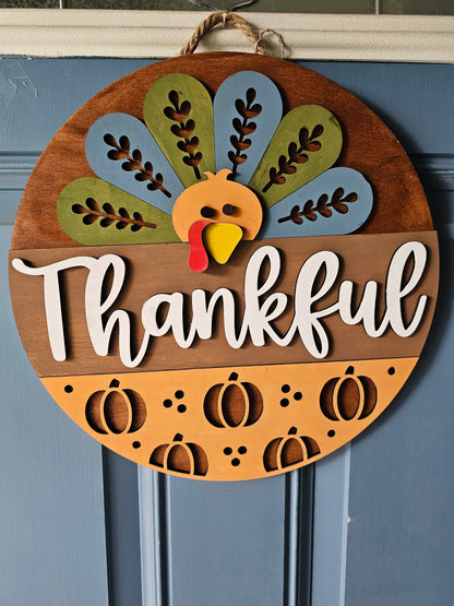 Thankful Wooden Door Hanging Sign