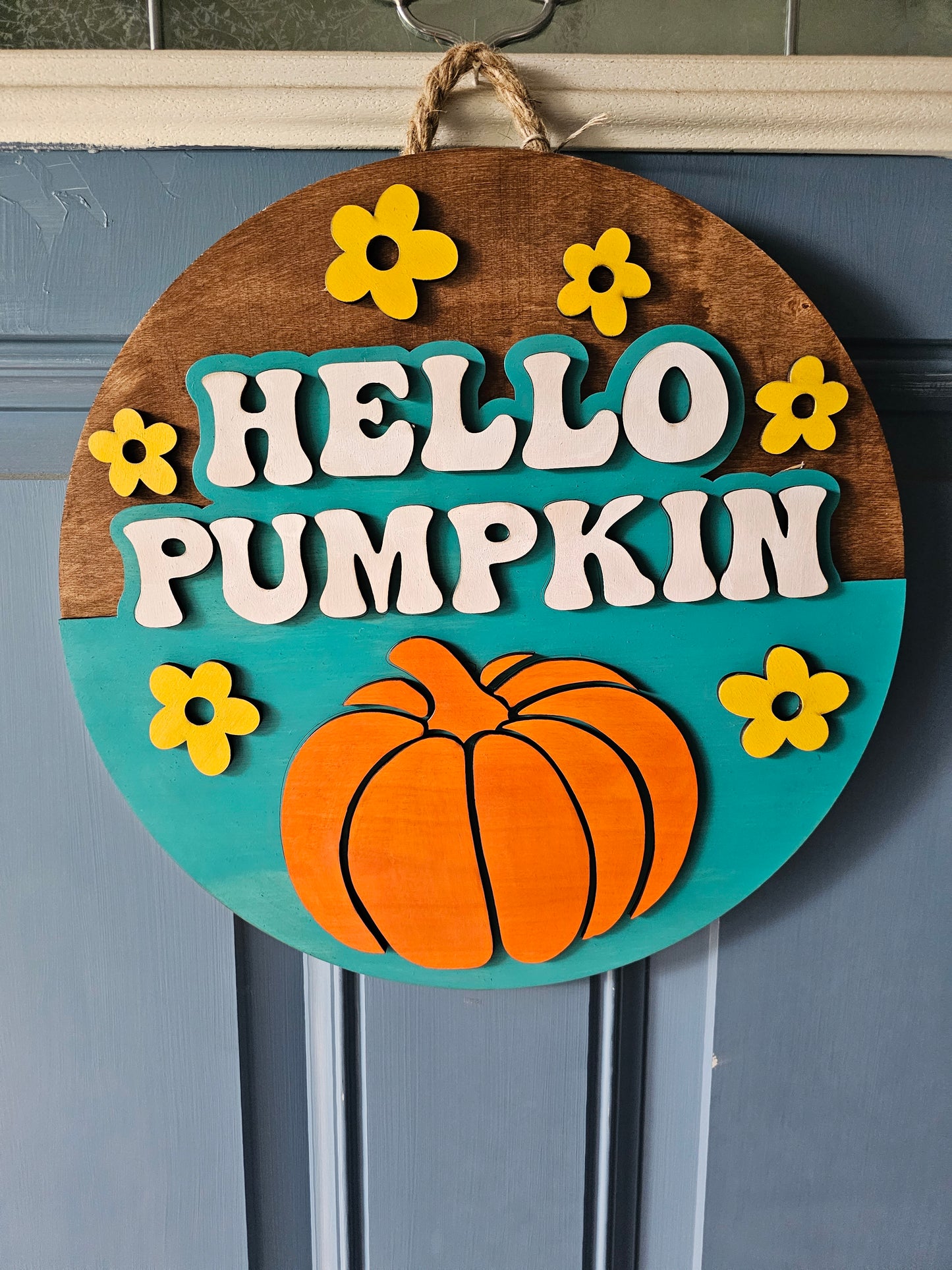 Hello Pumpkin Wooden Door Hanging Sign