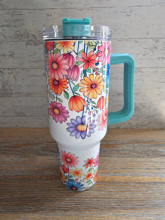 Floral Tumbler with Handle