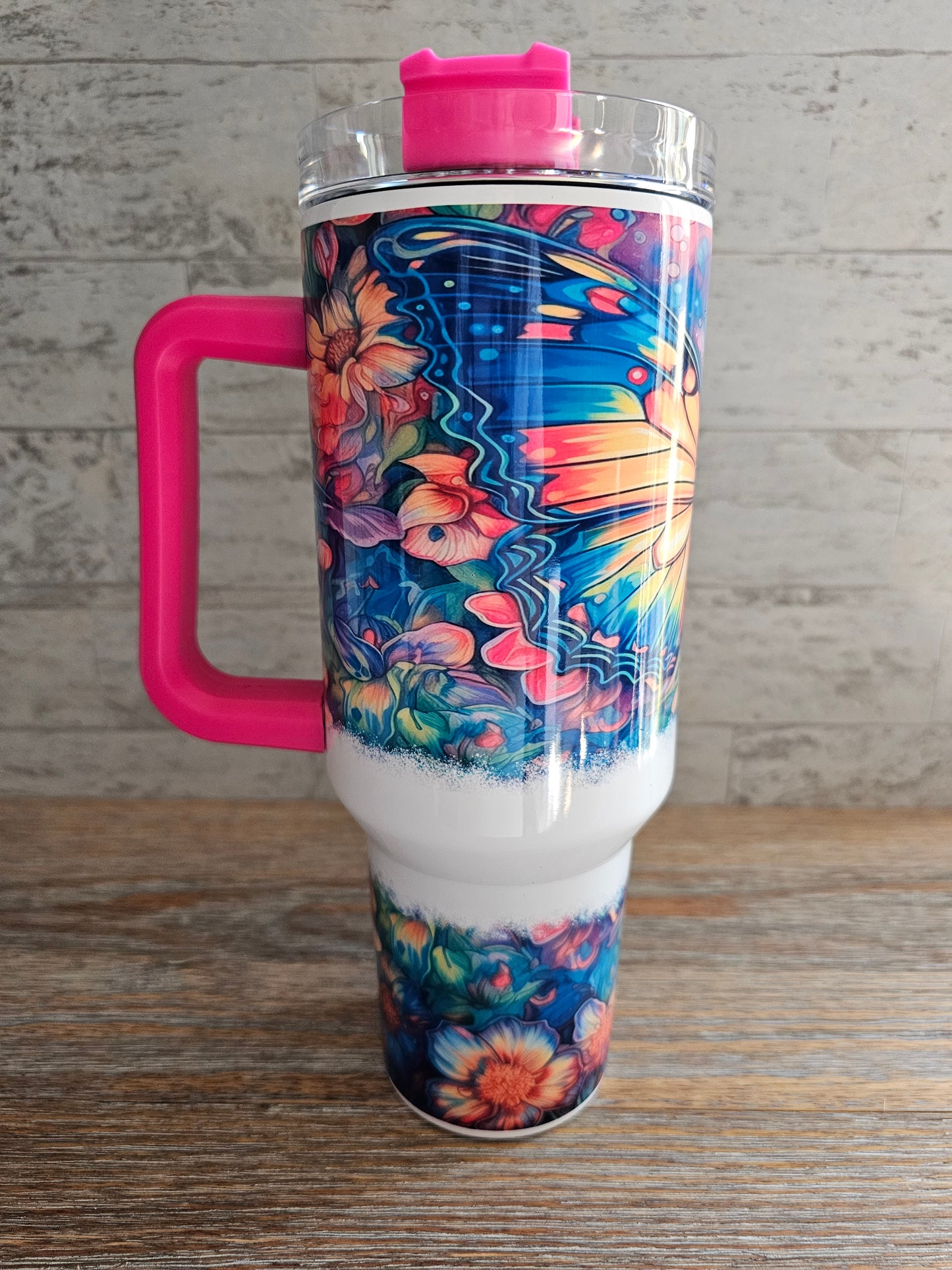 Butterly Flower Tumbler with Handle