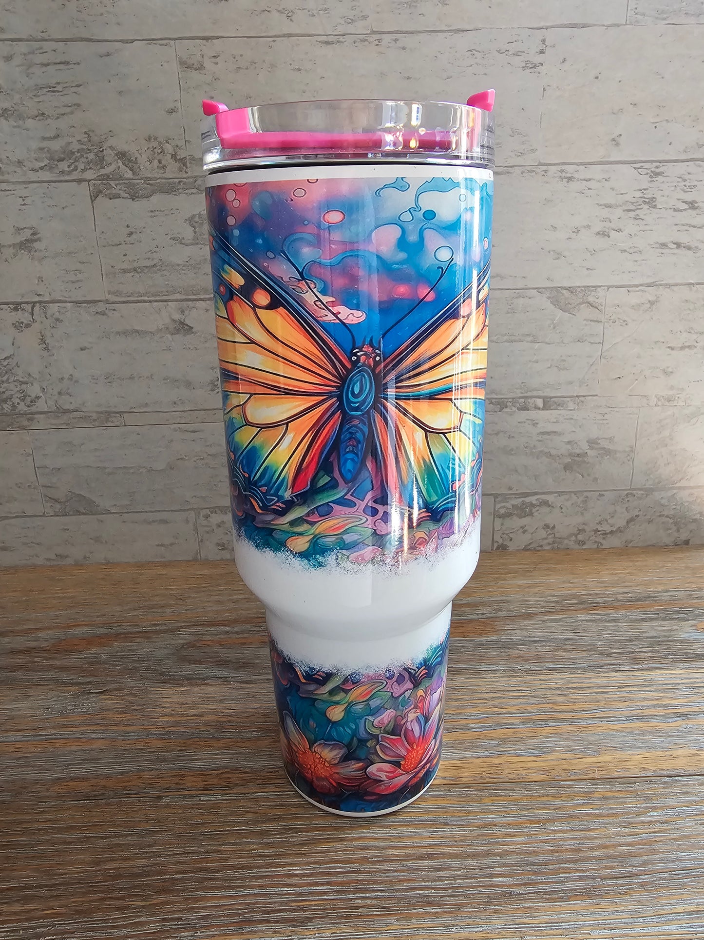Butterly Flower Tumbler with Handle