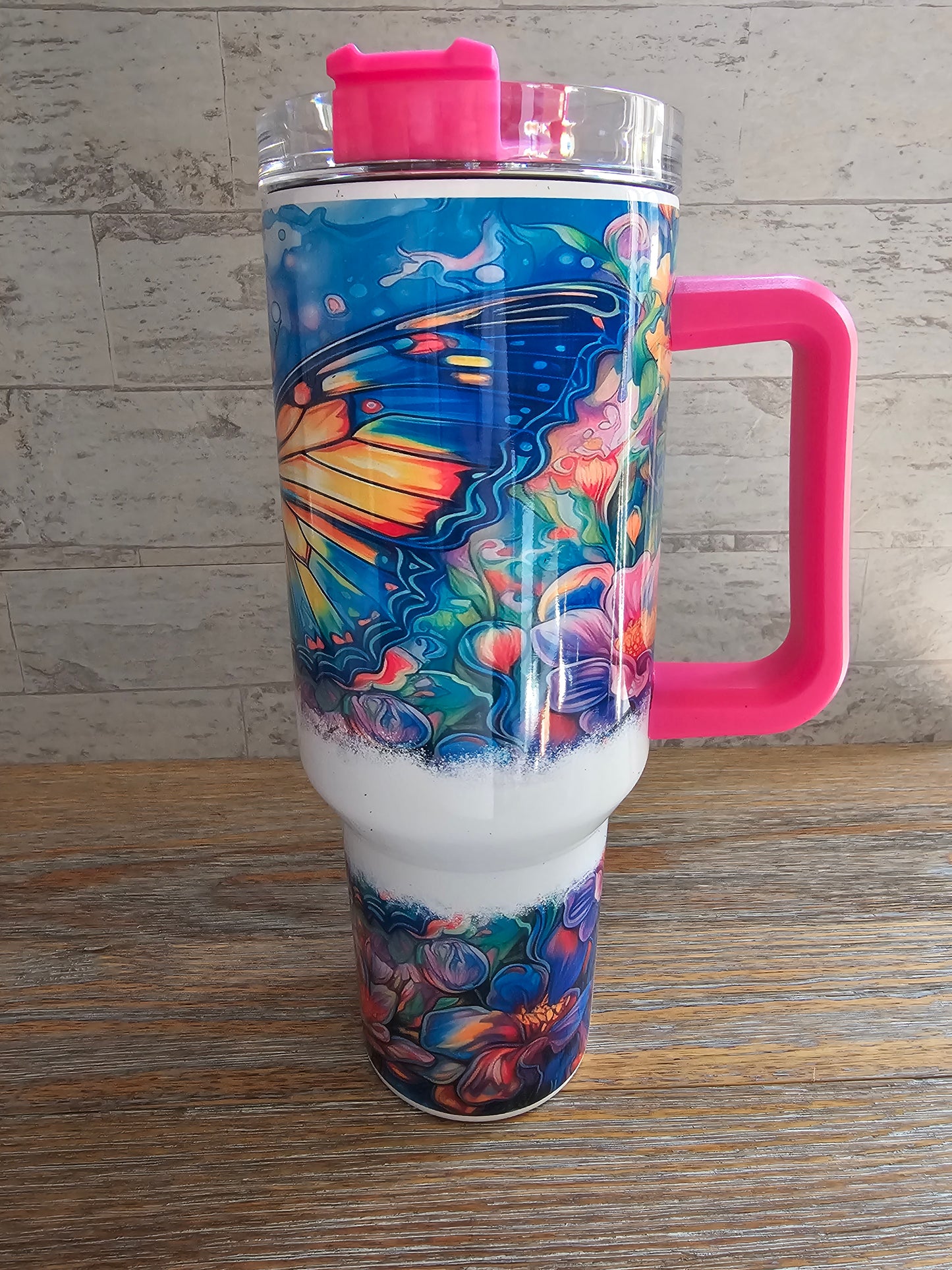 Butterly Flower Tumbler with Handle