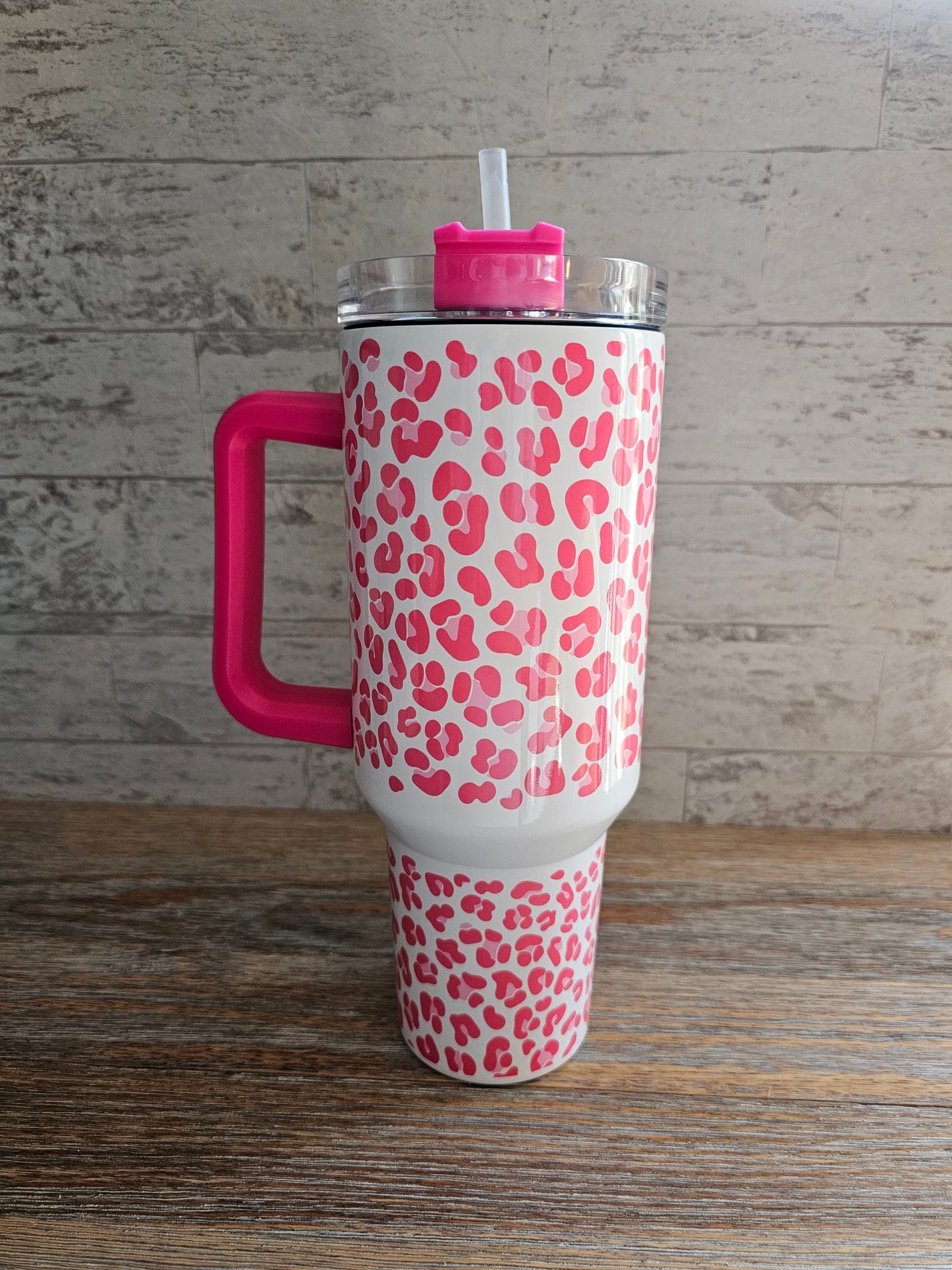 Pink Cheetah Print Tumbler with Handle