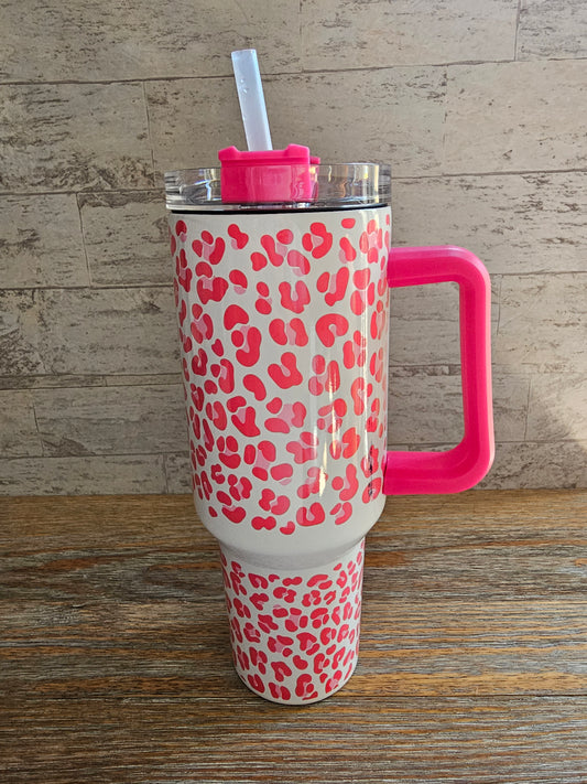 Pink Cheetah Print Tumbler with Handle