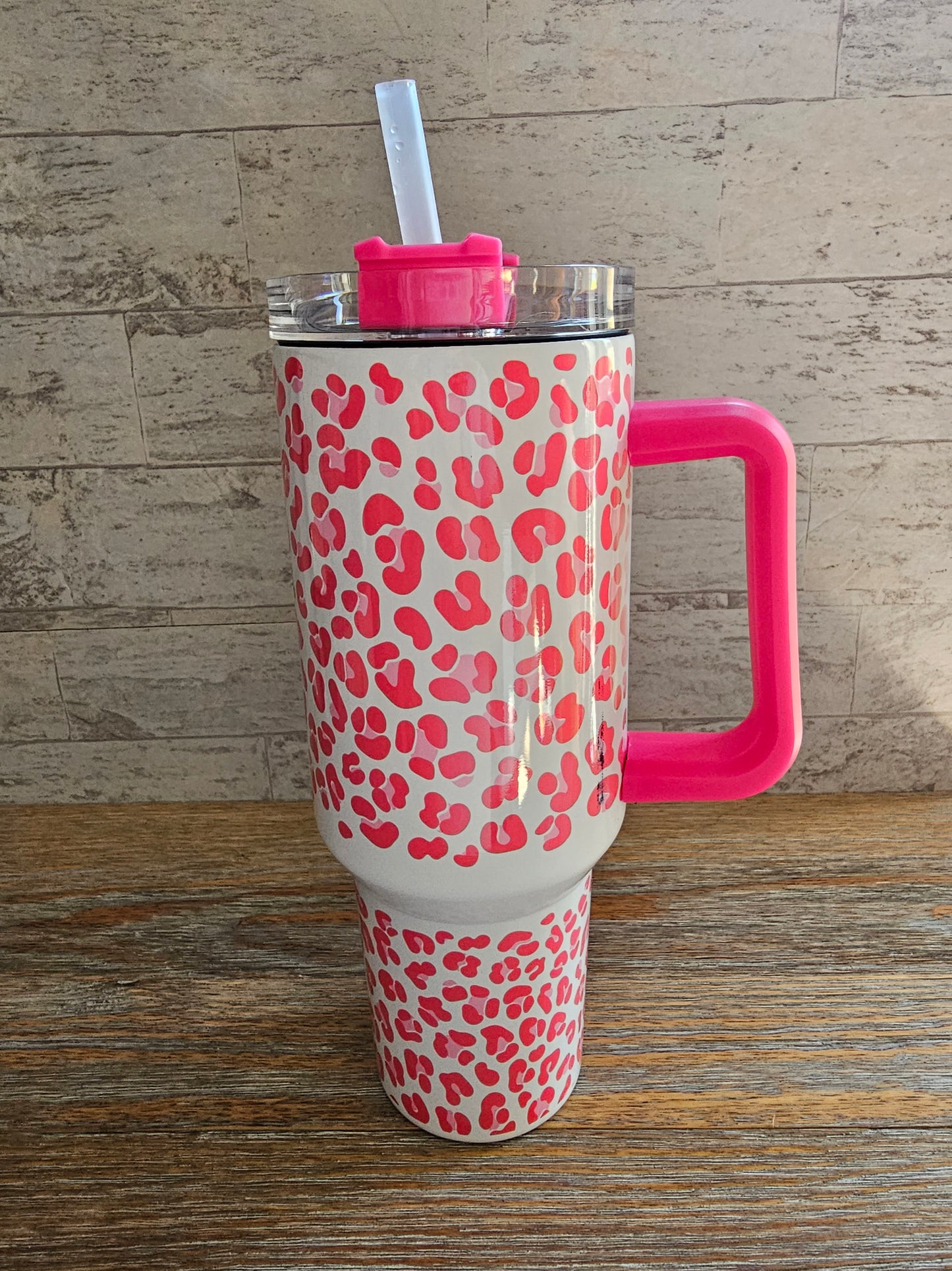 Pink Cheetah Print Tumbler with Handle