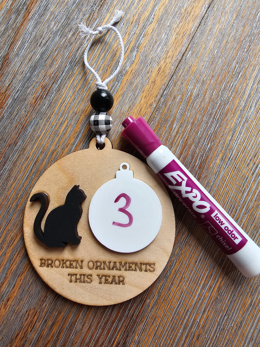 Cat Dry Erase Broken Ornament Counter Ornament