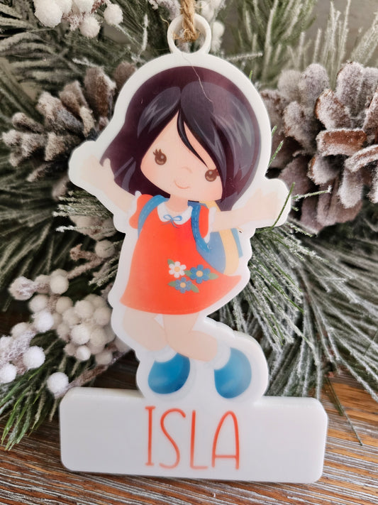 School Girl Cut Out Ornament Personalized