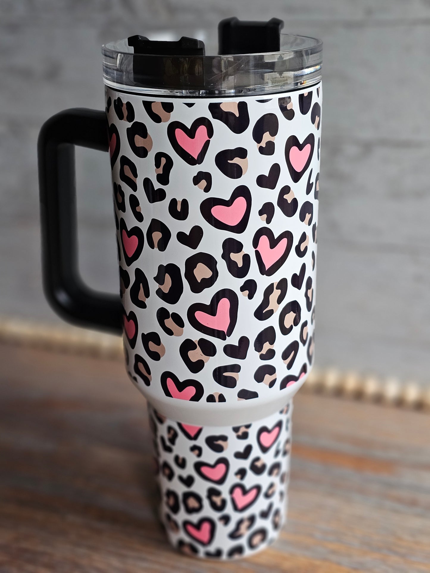 Leopard Print Hearts 40 oz Tumbler with Handle