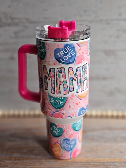 Candy Hearts 40 oz Tumbler with Handle