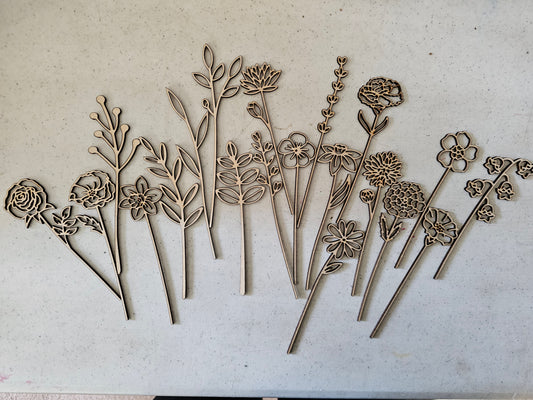 Wood Flowers - Birth Month Flowers (Sold Individually)
