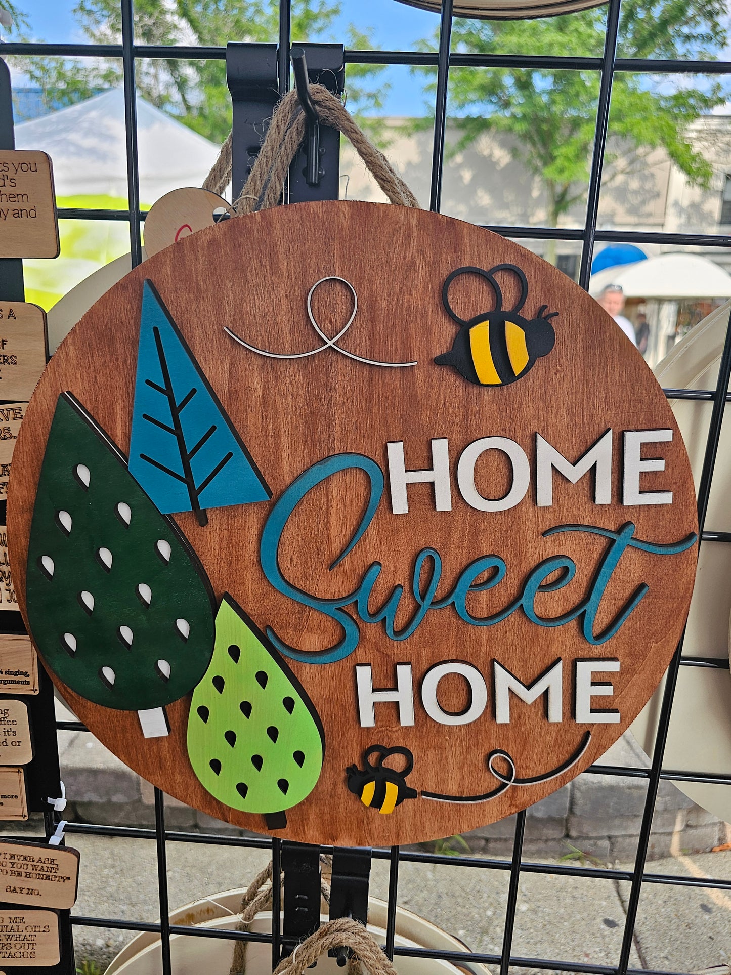 Whimsical Home Sweet Home Wooden Door Hanging Sign