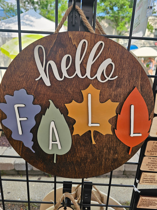 Hello Fall Wooden Door Hanging Sign