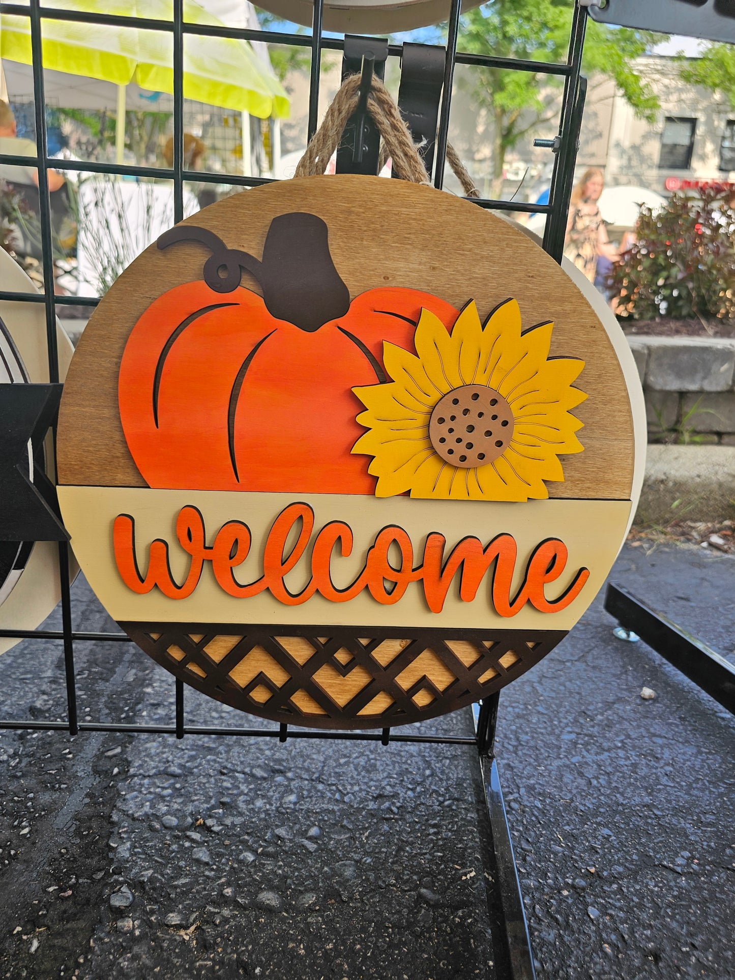 Welcome Pumpkin Wooden Door Hanging Sign