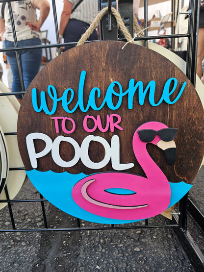 Welcome to our Pool Wooden Door Hanging Sign