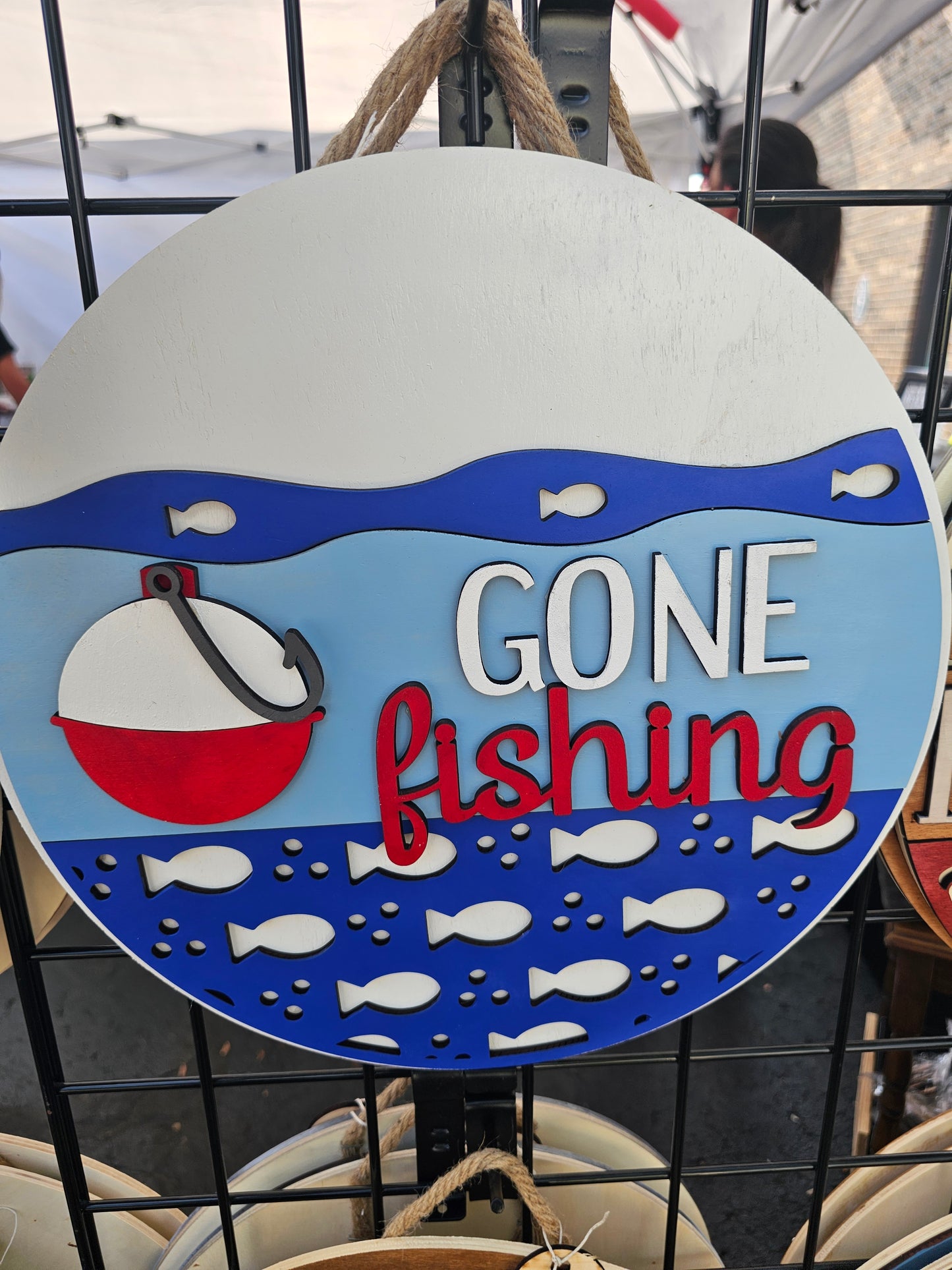 Gone Fishing Wooden Door Hanging Sign