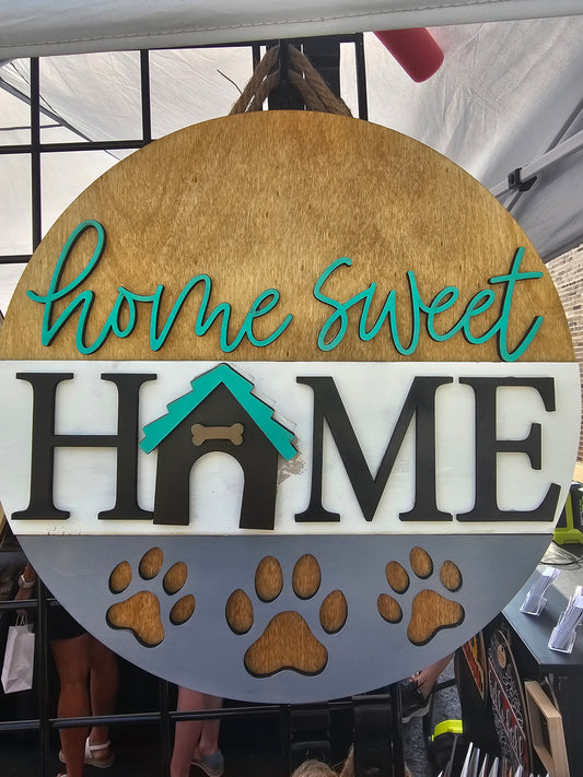 Home Sweet Home - paw prints - Wooden Door Hanging Sign