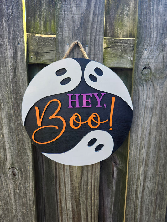 Hey Boo Wooden Door Hanging Sign