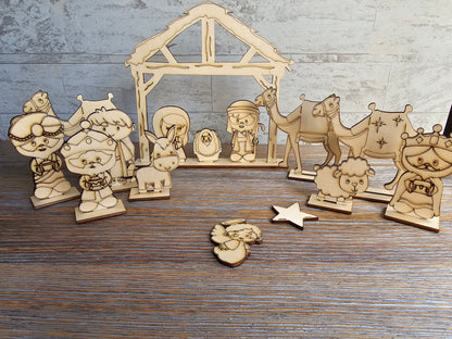 Wood Nativity Set for Kids – DIY Paint or Color Craft Kit