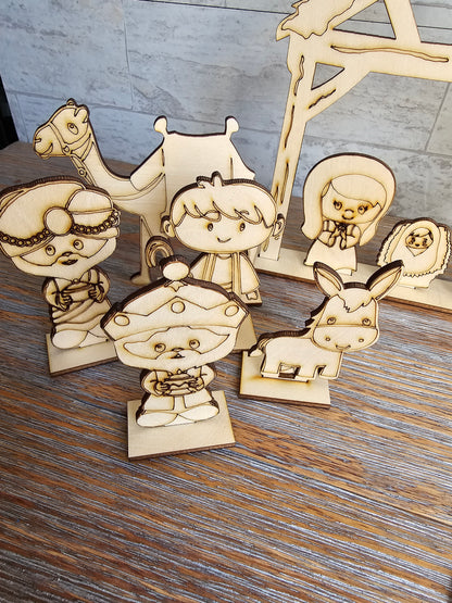 Wood Nativity Set for Kids – DIY Paint or Color Craft Kit