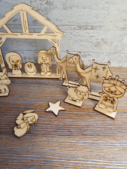 Wood Nativity Set for Kids – DIY Paint or Color Craft Kit