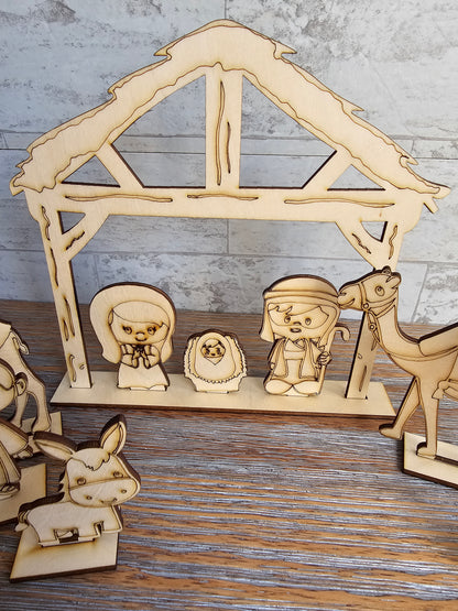 Wood Nativity Set for Kids – DIY Paint or Color Craft Kit