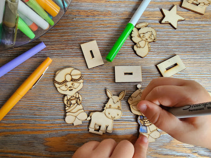 Wood Nativity Set for Kids – DIY Paint or Color Craft Kit