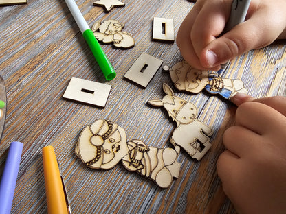 Wood Nativity Set for Kids – DIY Paint or Color Craft Kit