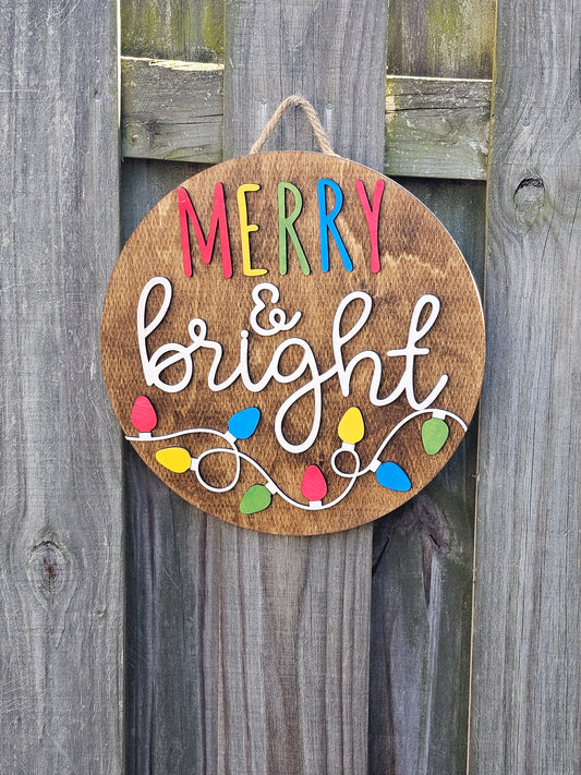 Merry & Bright Design Wooden Door Hanging Sign