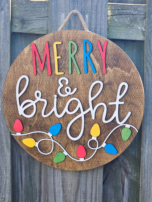 Merry & Bright Design Wooden Door Hanging Sign