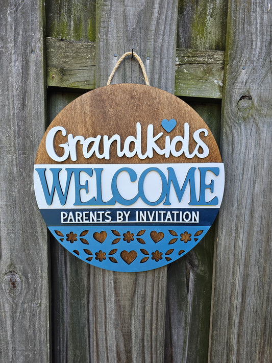 Grandkids Welcome - Wooden Door Hanging Sign