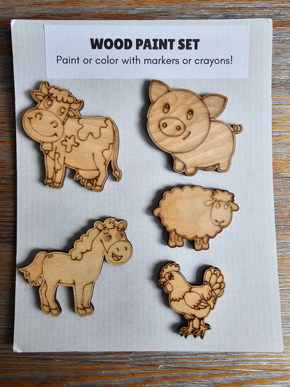 Farm Animals Wood Paint Set