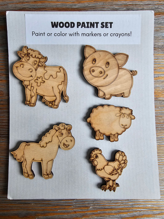 Farm Animals Wood Paint Set