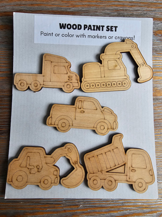 Construction Vehicles Wood Paint Set