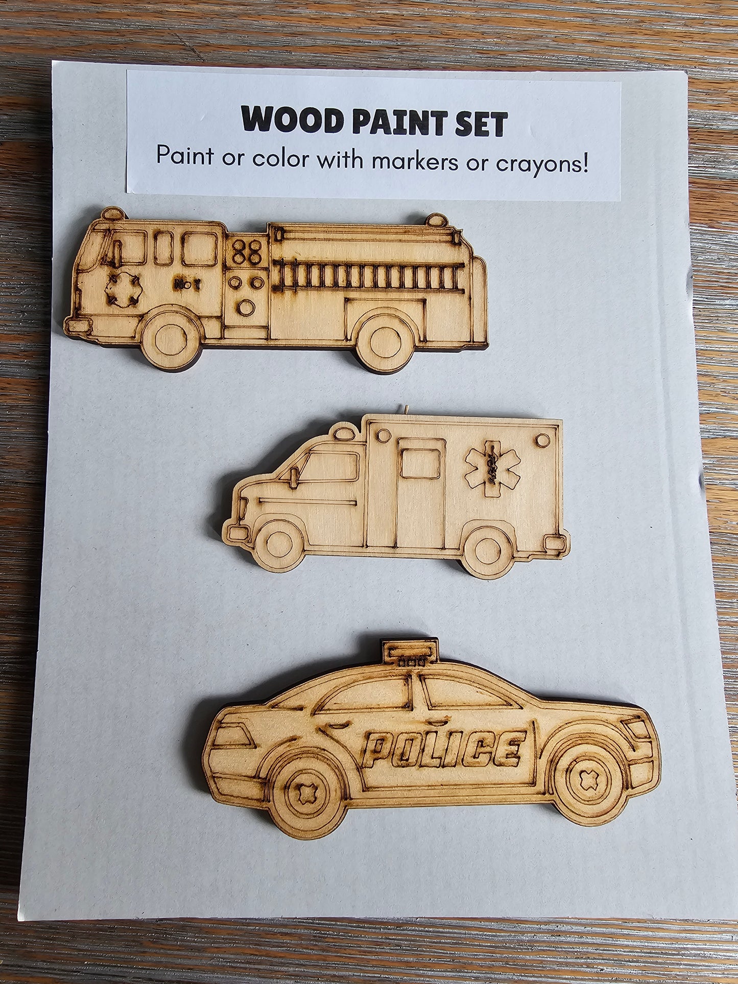 Emergency Vehicles Wood Paint Set