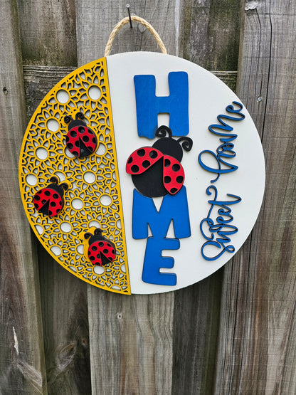 Ladybug Home Sweet Home Wooden Door Hanging Sign