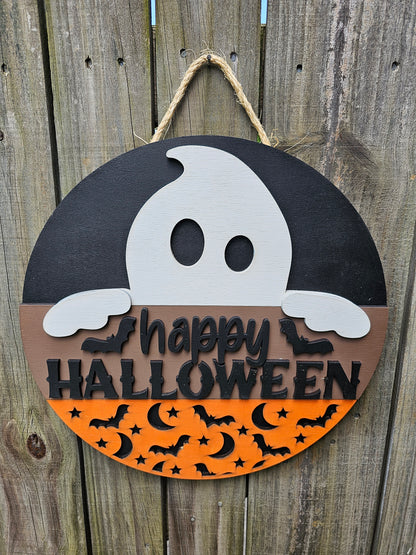 Happy Halloween Ghost Door Sign