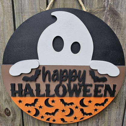 Happy Halloween Ghost Door Sign