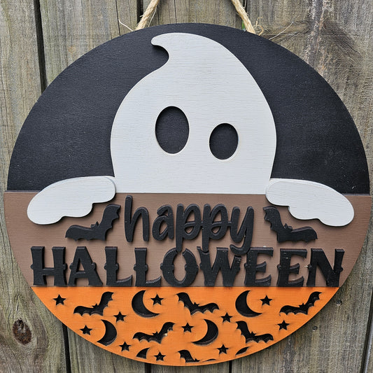 Happy Halloween Ghost Door Sign
