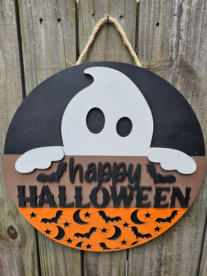 Happy Halloween Ghost Door Sign