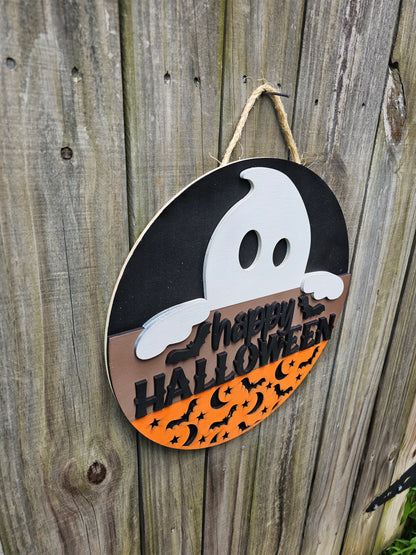 Happy Halloween Ghost Door Sign