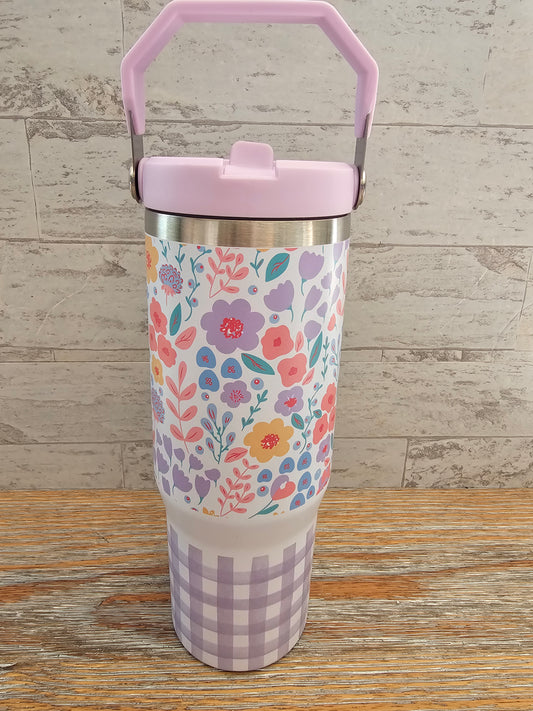 30 oz Floral & Gingham Water Bottle