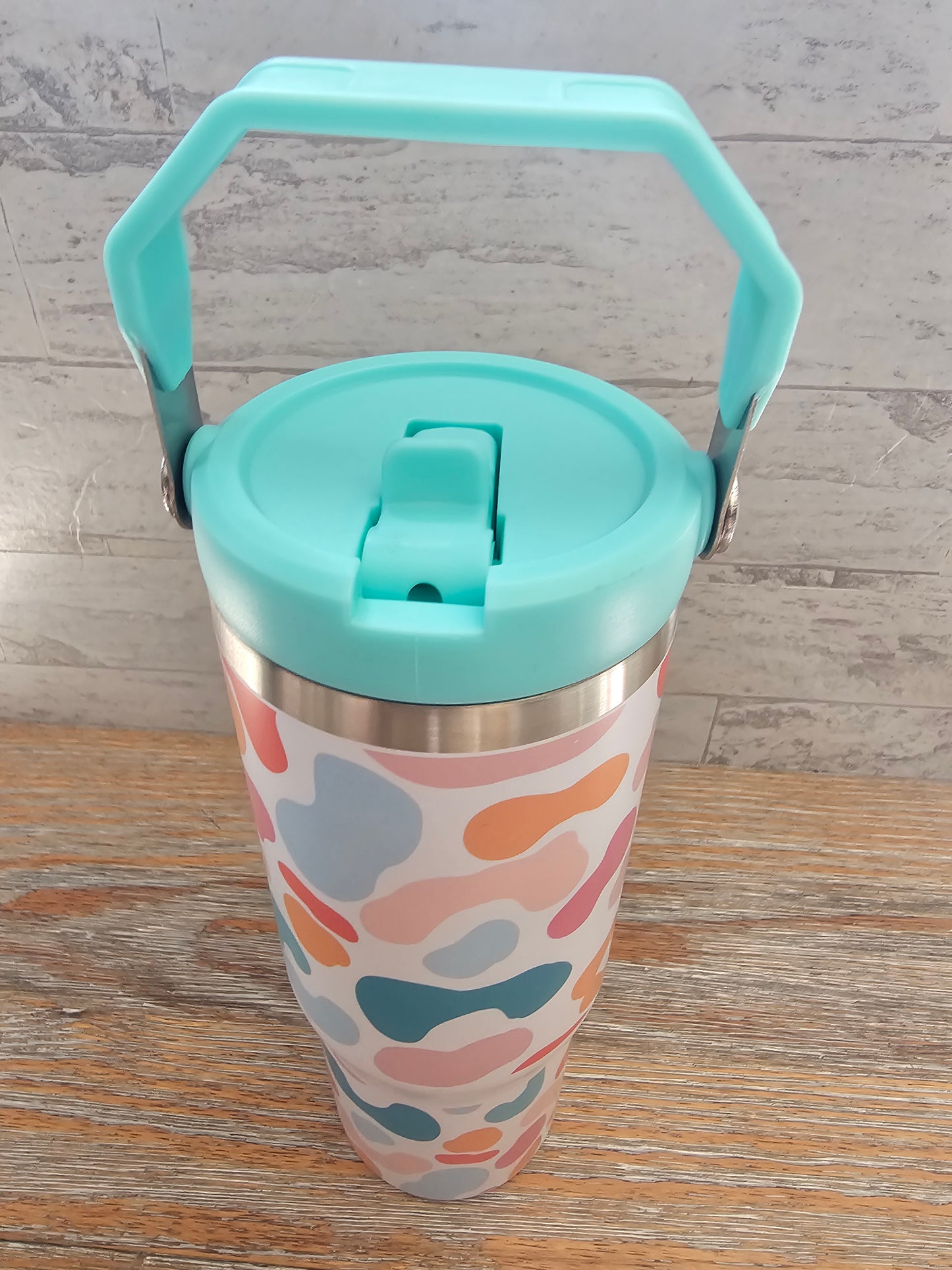 30 oz Teal Leopard Print Water Bottle