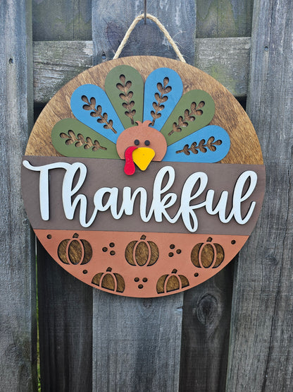 Thankful Wooden Door Hanging Sign