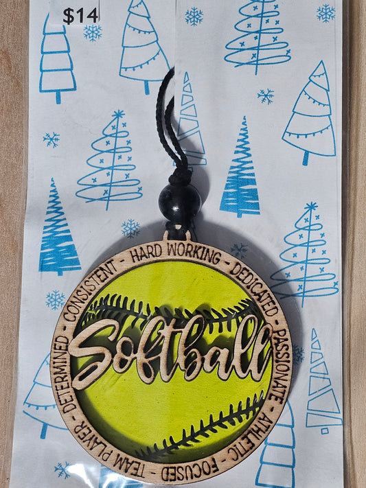 Softball Wood Ornament - READY TO SHIP