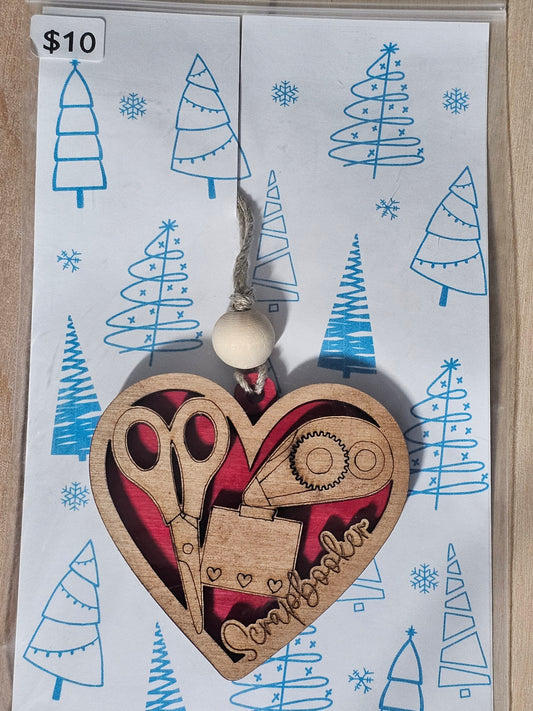 Scrapbooker Wood Ornament (red) - READY TO SHIP